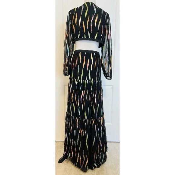 $625 Shoshanna Randi Gown Jet Iridescent Metallic Cut Out Maxi Designer 4 READ - Picture 5 of 14